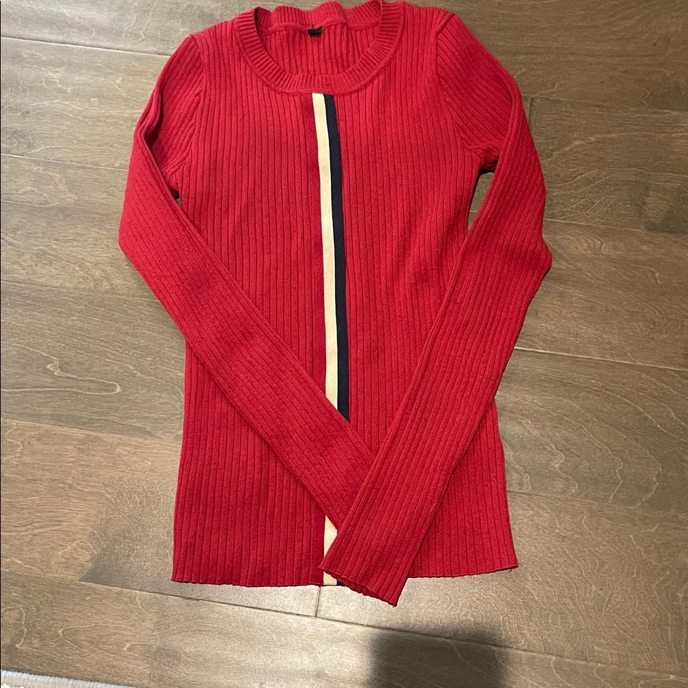 XS red Sweater with Stripe beige/navy blue